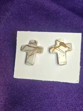 Marble Cross Earrings Shell Mother Of Pearl